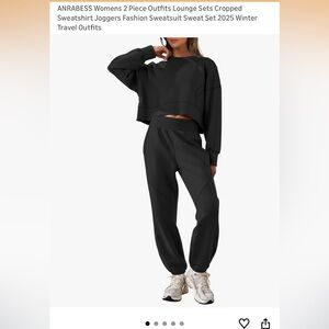 Women's Black Cropped Sweatshirt and Jogger Pants